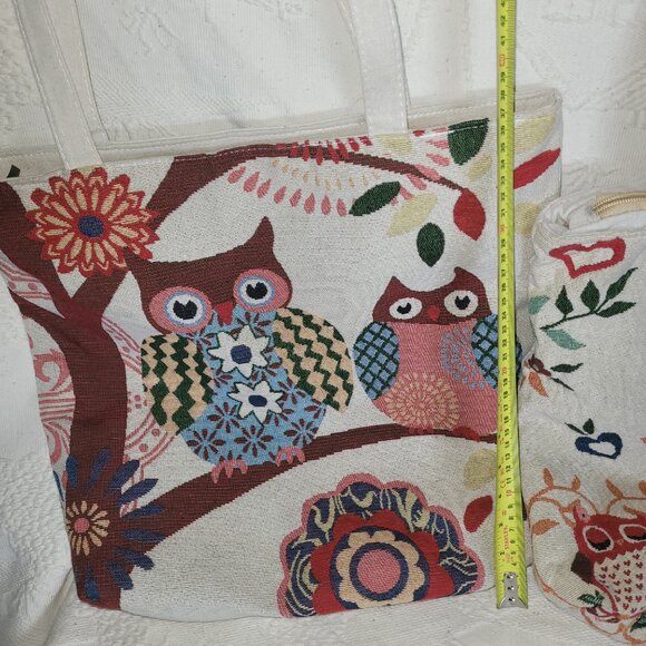 2 Vintage Owl Zippered & Lined Tote Bags - Picture 6 of 16